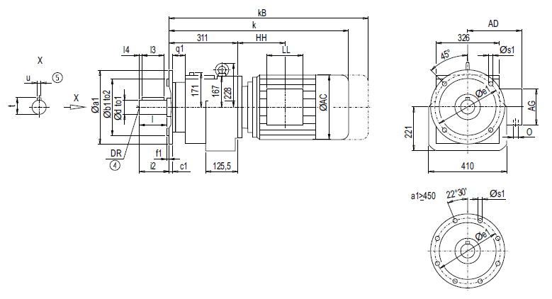 Монтажное исполнение на фланце DF/ZF108 (тип A)