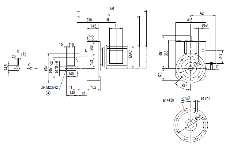 Монтажное исполнение на фланце EF148 (тип A)